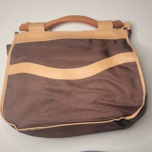 Brown Canvas Tote Bag with wooden handles